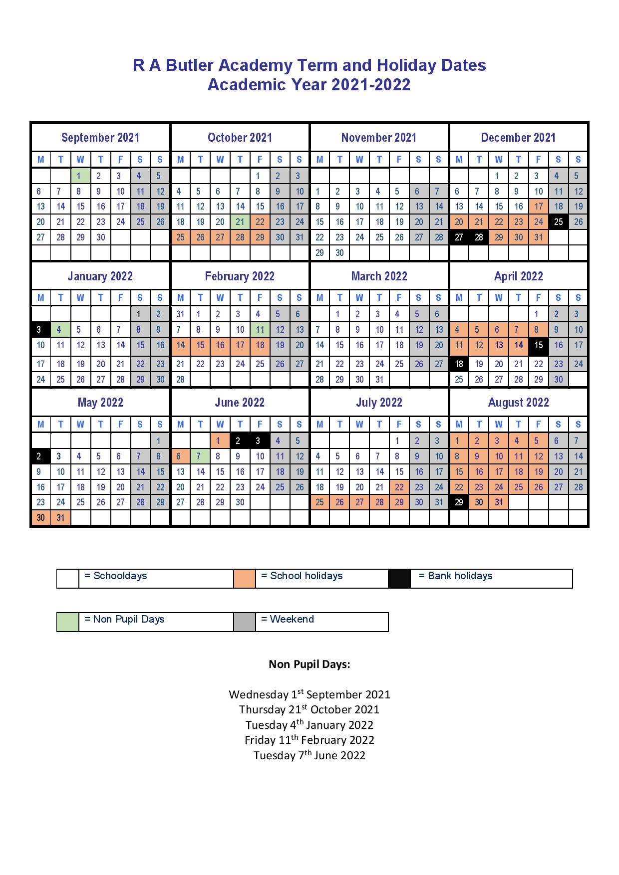 R A Butler Academy Term Dates